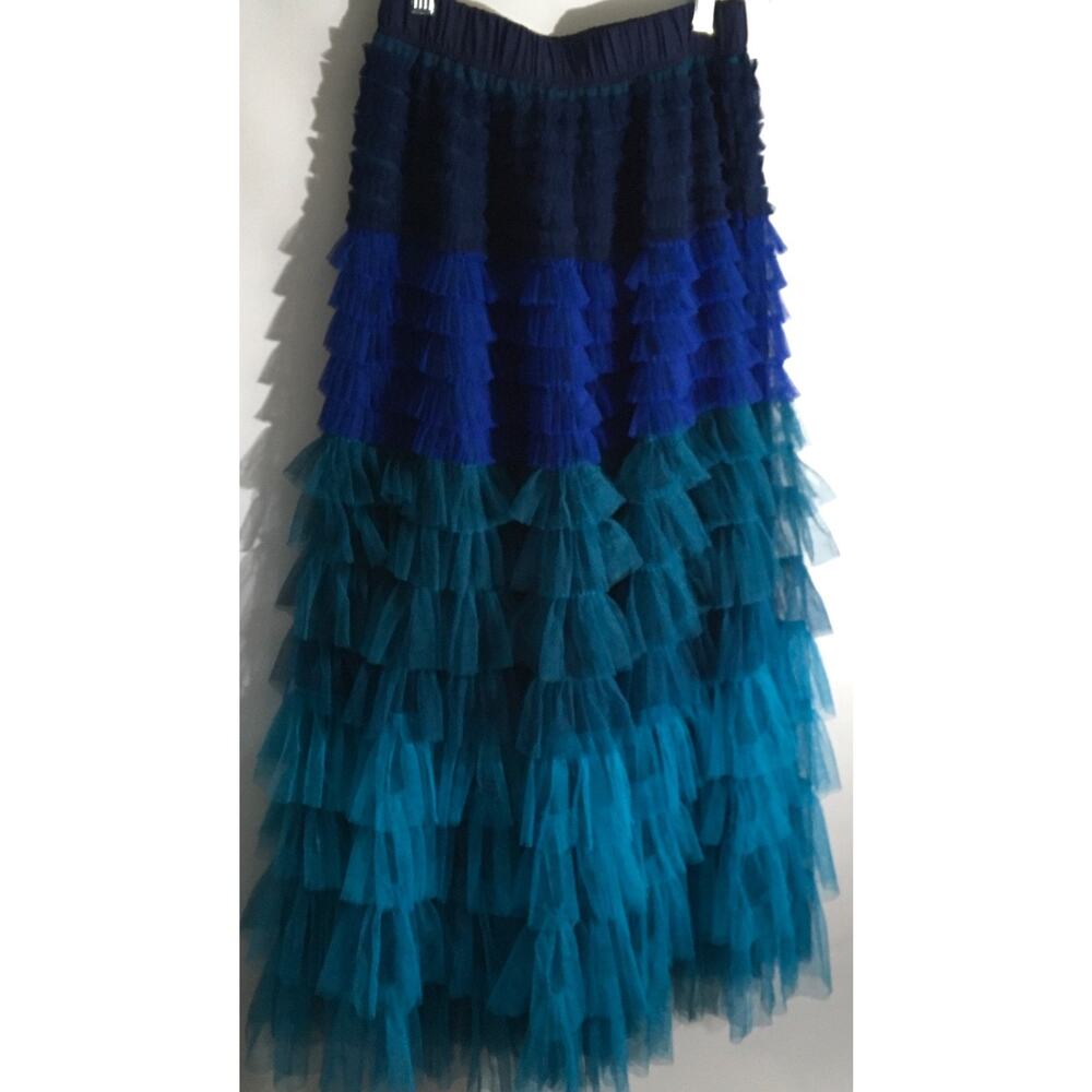 Beulah Style Women's Size Medium Blue Teal Mesh Layered Tiered Ruffle Skirt - Picture 6 of 7